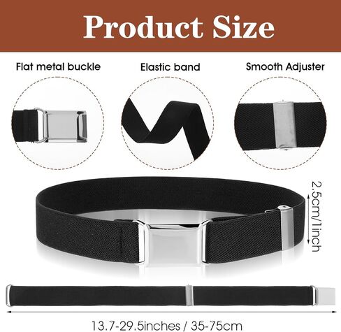 3 Pcs Kids Belt Magnetic Toddler Belt Adjustable Elastic Belts Boys Girls Fashion Stretch Belts with Silver Buckle Waistband for Children's Jeans, Shorts & Trousers, Uniform, Black, White, Coffee in Saudi Arabia