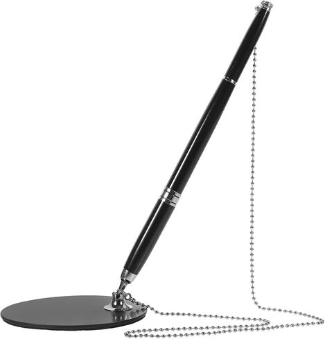 Ballpoint Pen with Chain 0.5mm Black Ink Desktop Signature Pen Silver Accessories Wear-resistant for Office Counter Use in Kuwait