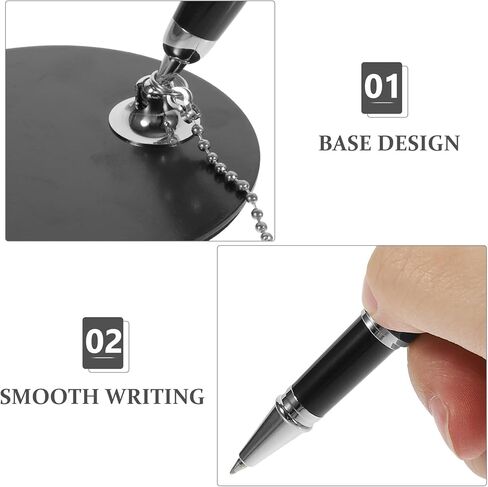 Ballpoint Pen with Chain 0.5mm Black Ink Desktop Signature Pen Silver Accessories Wear-resistant for Office Counter Use in Kuwait