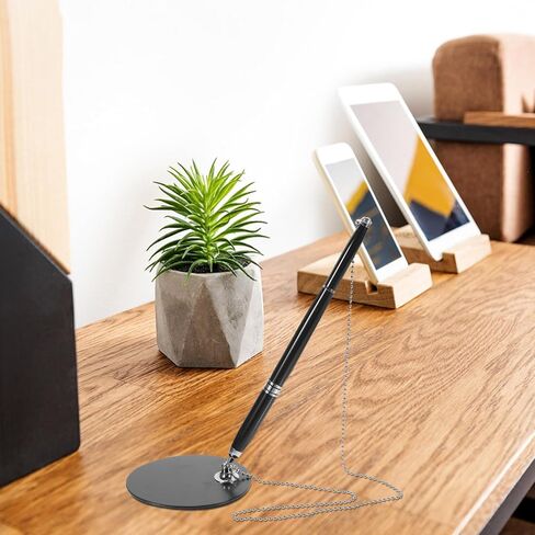 Ballpoint Pen with Chain 0.5mm Black Ink Desktop Signature Pen Silver Accessories Wear-resistant for Office Counter Use in Kuwait