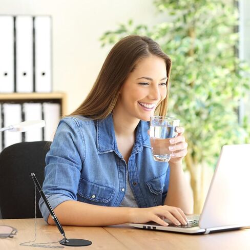 Ballpoint Pen with Chain 0.5mm Black Ink Desktop Signature Pen Silver Accessories Wear-resistant for Office Counter Use in Kuwait