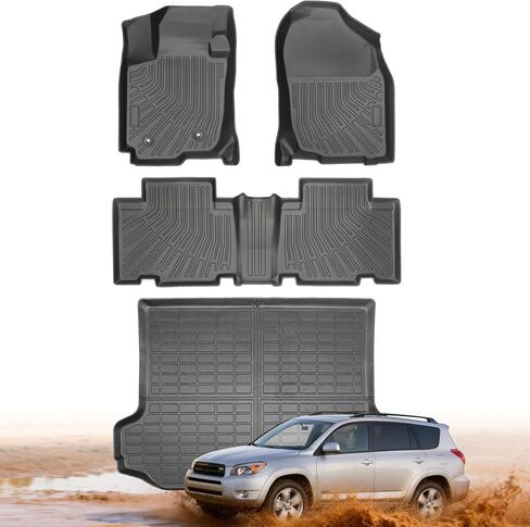 Floor Mats for Toyota RAV4 2006 2007 2008 2009 2010 2011 2012 Custom Fit 1st & 2nd Row Mats & Cargo Liner for RAV4 All Weather Protection TPE Car Mats Accessories Waterproof Anti-Slip in Saudi Arabia