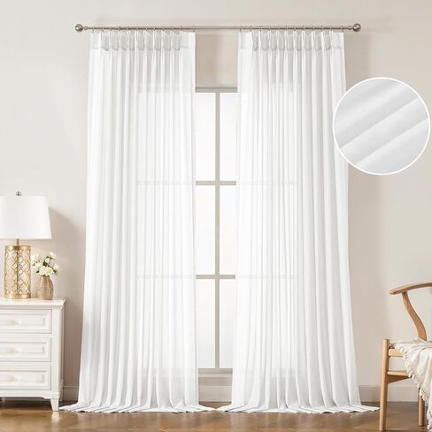 WEST LAKE Cream Pinch Pleat Sheer Window Curtains 90 Inches Long,Egret Ivory Soft Farmhouse Drapes for Bedroom Living Room Sliding Patio Door,French Pleat Back Tab Window Treatment,58" Wx90 Lx2 in Kuwait