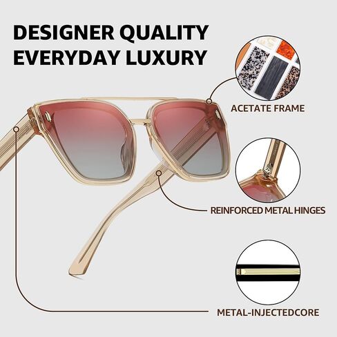 Myiaur Premium Acetate Sunglasses for Women Men, UV400 Protection & Polarized Anti Glare, Fashion Retro Square Frame in Saudi Arabia