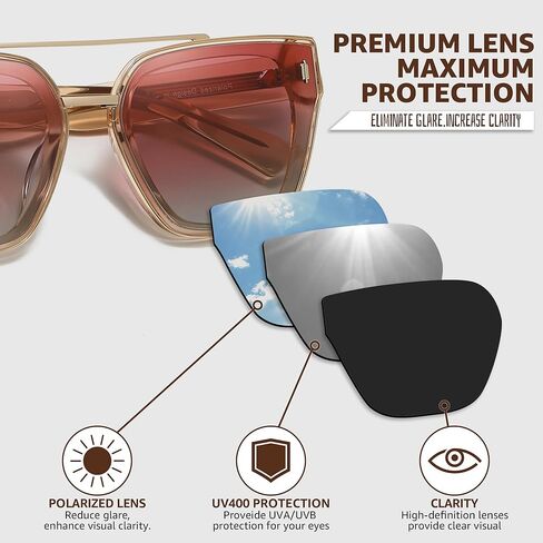 Myiaur Premium Acetate Sunglasses for Women Men, UV400 Protection & Polarized Anti Glare, Fashion Retro Square Frame in Saudi Arabia