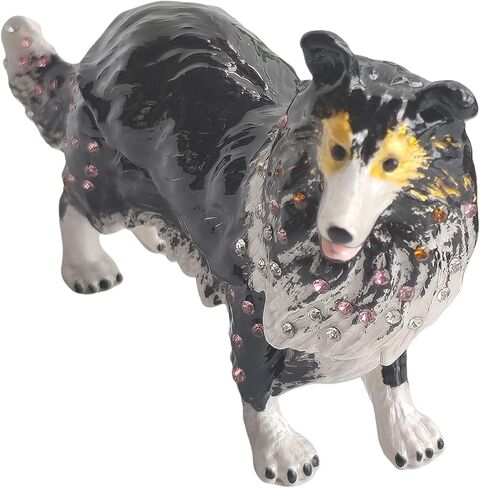 Enamel Dog Trinket Box Hand Painted Jewelry Organizer Decorative Treasure Box Puppy Ornamental For Home & Office Decor Gift For Family Friends Black in Saudi Arabia