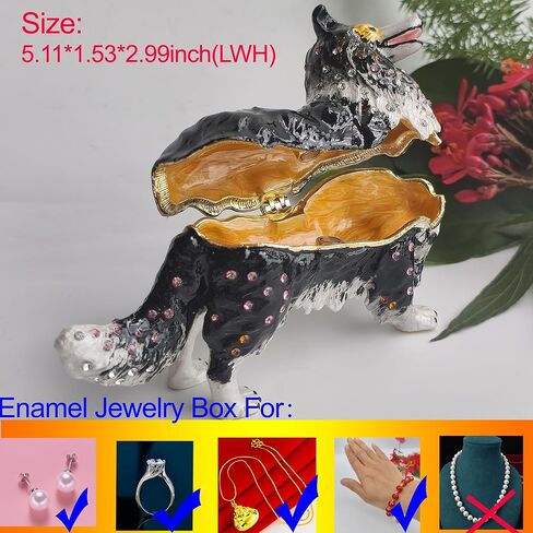 Enamel Dog Trinket Box Hand Painted Jewelry Organizer Decorative Treasure Box Puppy Ornamental For Home & Office Decor Gift For Family Friends Black in Saudi Arabia