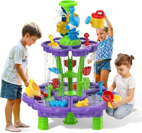Kids Flower Water Sand Table for Toddlers - 2-Tier Outdoor Water Sand Play Table Toys for Boys Girls, Summer Splash Activity Sensory Table Party Birthday Gift for Kids 3-5 6-12 in Saudi Arabia