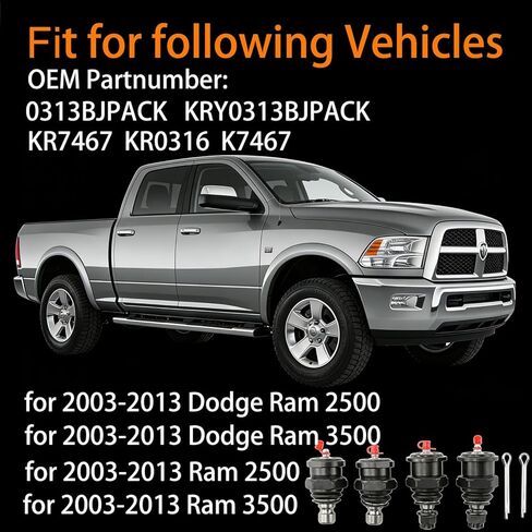 4 قطع 0313BJPACK مجموعة وصلات كروية علوية وسفلية شديدة التحمل لشاحنة 2003-2013 Ram 2500 3500 4x4 4WD، لاستبدال 5.9L 6.7L Cummins Diesel # KR7467 KR0316 in Kuwait
