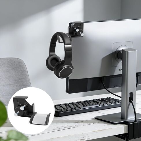 حامل شاشة لسماعات الرأس وسماعات الرأس، حامل سماعة الرأس للشاشة، حامل لسماعات الرأس وسماعات الرأس (حامل من الدرجة الممتازة يوفر مساحة المكتب ويحمي سماعات الرأس، أسود) in Kuwait