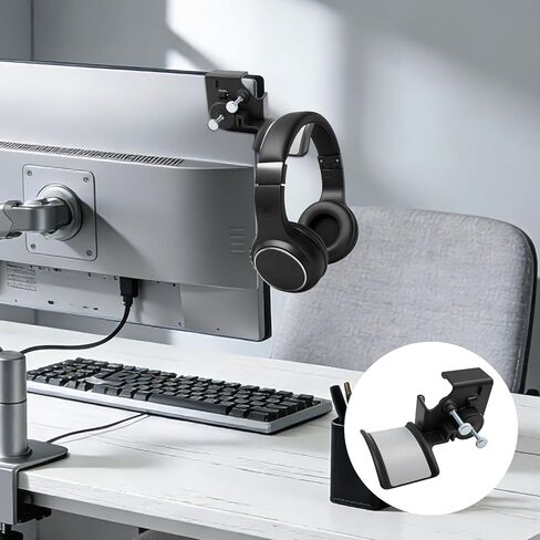 حامل شاشة لسماعات الرأس وسماعات الرأس، حامل سماعة الرأس للشاشة، حامل لسماعات الرأس وسماعات الرأس (حامل من الدرجة الممتازة يوفر مساحة المكتب ويحمي سماعات الرأس، أسود) in Kuwait