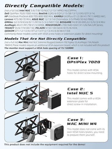 Dual VESA Panel Mini PC Expansion Board Monitor Bracket, Suitable for 75x75/100x100 mm Hole Pitch Bracket and Arm Extended, Compatible with NUC Mini PC Computer Thin Client Stand-A-MAXB in Kuwait