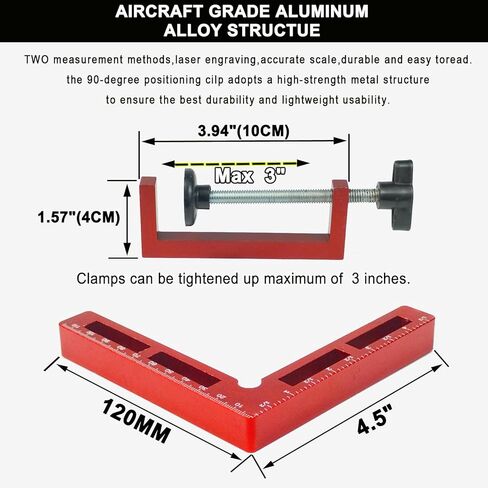 90 درجة مربعات تحديد المواقع الزاوية اليمنى المشابك للأعمال الخشبية - 4 عبوات 5.5 بوصة من سبائك الألومنيوم مشابك زاوية النجارة، لإطار الصورة، الخزانة، الصناديق، الأدراج (4 عبوات 5.5 بوصة) in Kuwait