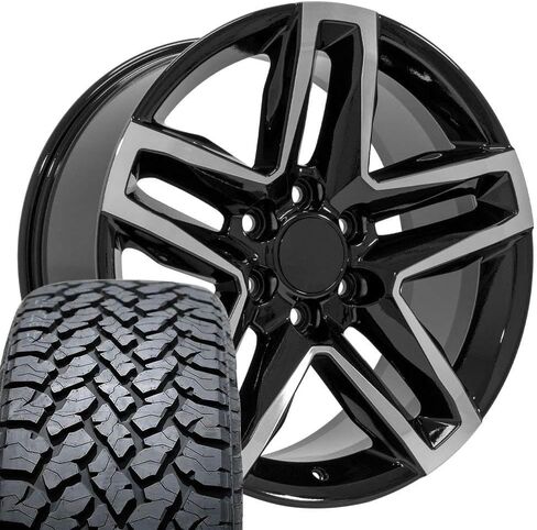 OE Wheels CV34 20 Inch Rims and Tires Fit Silverado 1500 Trail Boss Style 6x139.7 20x9 Gloss Black Machined - Hollander 5911 - TS-37 AT 275/55-20 (Set of 4) in Saudi Arabia
