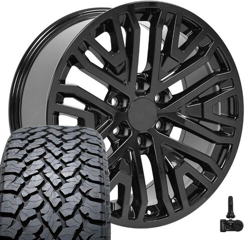 OE Wheels CV37 20 Inch Rims and Tires Fit Sierra 1500 Style 6x139.7 20x9 Gloss Black - Hollander 5906 - TS-37 AT 275/55-20 (Set of 4) in Saudi Arabia