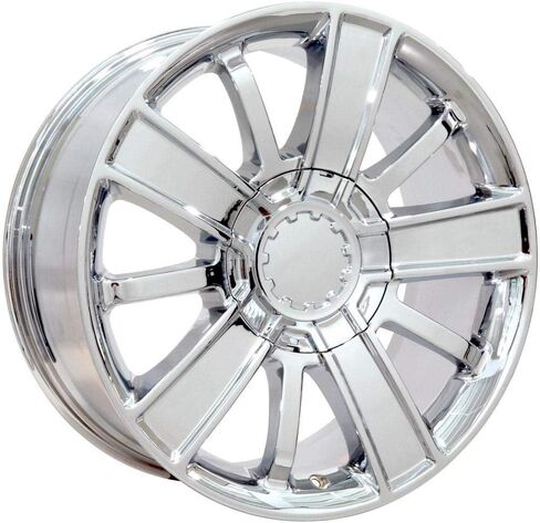 إطارات وإطارات OE Wheels CV77 مقاس 20 بوصة تناسب Silverado 1500 Style 6x139.7 20x9 Chrome - Hollander 5653 - TS-37 AT 275/55-20 (مجموعة من 4) in Saudi Arabia