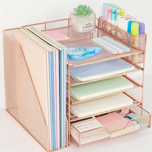 Desk Organizer, 5-Tier Paper Letter Tray Organizer with File Holder, Drawer and Pen Holder, Desktop Organizer for Office Supplies, Black in Saudi Arabia