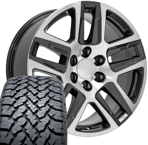 OE Wheels CV63 20 Inch Rims and Tires Fit Silverado 1500 Z71 Style 6x139.7 20x9 Gloss Gunmetal Machined - Hollander 5913 - TS-37 AT 275/55-20 (Set of 4) in Saudi Arabia