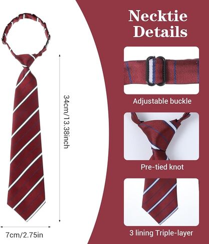 ربطات عنق للأولاد والأطفال، ربطات عنق مخططة للأولاد، مشبك قابل للتعديل مسبقًا على ربطات العنق للزي المدرسي وحفلات التخرج وحفلات الزفاف التنكرية غير الرسمية (أحمر وأبيض) in Kuwait