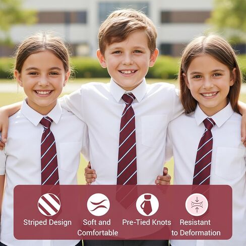 ربطات عنق للأولاد والأطفال، ربطات عنق مخططة للأولاد، مشبك قابل للتعديل مسبقًا على ربطات العنق للزي المدرسي وحفلات التخرج وحفلات الزفاف التنكرية غير الرسمية (أحمر وأبيض) in Kuwait