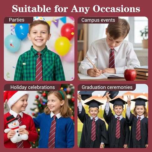 ربطات عنق للأولاد والأطفال، ربطات عنق مخططة للأولاد، مشبك قابل للتعديل مسبقًا على ربطات العنق للزي المدرسي وحفلات التخرج وحفلات الزفاف التنكرية غير الرسمية (أحمر وأبيض) in Kuwait