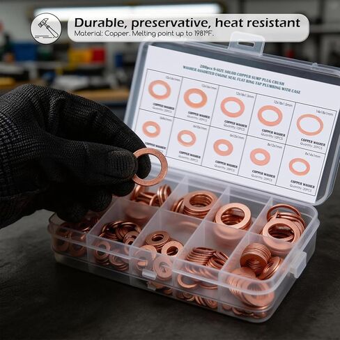 200 Pcs Copper Washers Engine Seal Flat Ring Gasket Fastener Metric Sealing Washer Assortment Set - 9 Sizes in Kuwait