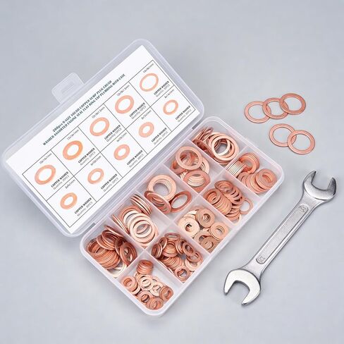 200 Pcs Copper Washers Engine Seal Flat Ring Gasket Fastener Metric Sealing Washer Assortment Set - 9 Sizes in Kuwait