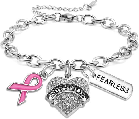 Breast Cancer Survivor Bracelet for Woman Breast Cancer Awareness Gifts for Survivor Fighter Inspirational Encouragement Gifts for Mom Aunt Grandma Stainless Steel Bracelet Gift Birthday Present in Saudi Arabia