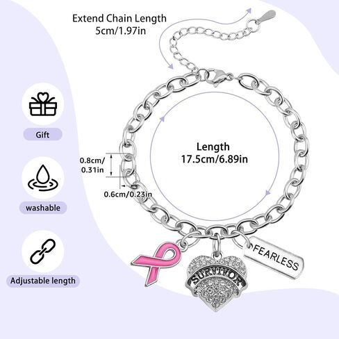 Breast Cancer Survivor Bracelet for Woman Breast Cancer Awareness Gifts for Survivor Fighter Inspirational Encouragement Gifts for Mom Aunt Grandma Stainless Steel Bracelet Gift Birthday Present in Saudi Arabia