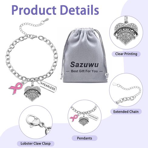 Breast Cancer Survivor Bracelet for Woman Breast Cancer Awareness Gifts for Survivor Fighter Inspirational Encouragement Gifts for Mom Aunt Grandma Stainless Steel Bracelet Gift Birthday Present in Saudi Arabia