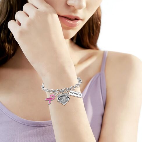 Breast Cancer Survivor Bracelet for Woman Breast Cancer Awareness Gifts for Survivor Fighter Inspirational Encouragement Gifts for Mom Aunt Grandma Stainless Steel Bracelet Gift Birthday Present in Saudi Arabia