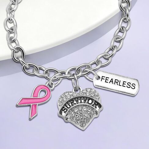 Breast Cancer Survivor Bracelet for Woman Breast Cancer Awareness Gifts for Survivor Fighter Inspirational Encouragement Gifts for Mom Aunt Grandma Stainless Steel Bracelet Gift Birthday Present in Saudi Arabia