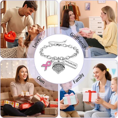 Breast Cancer Survivor Bracelet for Woman Breast Cancer Awareness Gifts for Survivor Fighter Inspirational Encouragement Gifts for Mom Aunt Grandma Stainless Steel Bracelet Gift Birthday Present in Saudi Arabia