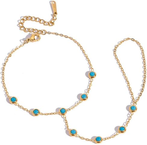 Bohemian Blue Turquoise Hand Chain Ring Bracelet for Women Stainless Steel 18k Gold Plated Dainty Fashion Natural Stone Adjustable Linked Stackable Finger Ring Bracelet Trendy Jewelry in Saudi Arabia