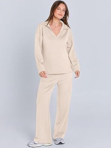 Women's Casual Long-Sleeved Drawstring Solid Color Commuter Trouser Set in Saudi Arabia