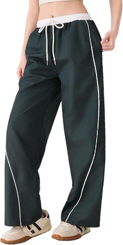 Women's Y2k Parachute Pants Wide Leg Drawstring Waist Baggy Track Pants Jogger Sweatpants with Pockets in Saudi Arabia