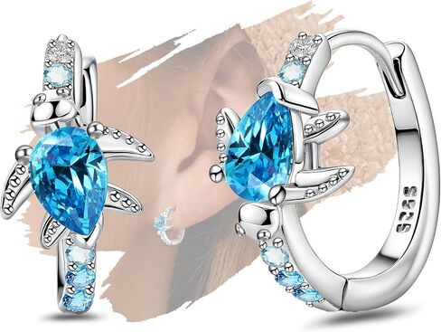 Generic Turtle Earrings for Women Teen Girl - Sterling Sliver Hoop Earrings Hypoallergenic Huggie Earrings Colorful Cubic Zirconia Earring Sea Turtle Jewelry Gifts for Mother’s Day, Silver in Saudi Arabia