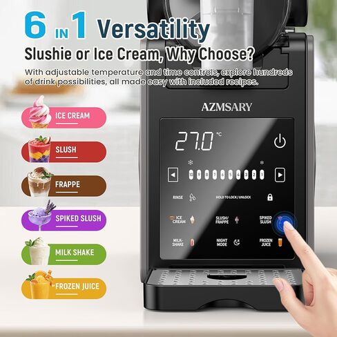 Slushie Machine, 85oz Ice Cream Machine & Slushy Machine for home, with LED Display, 6 Preset Programs for Margaritas, Frappés, Milkshakes, and Soft Serve, Automatic Cleaning, No Ice Needed in Kuwait