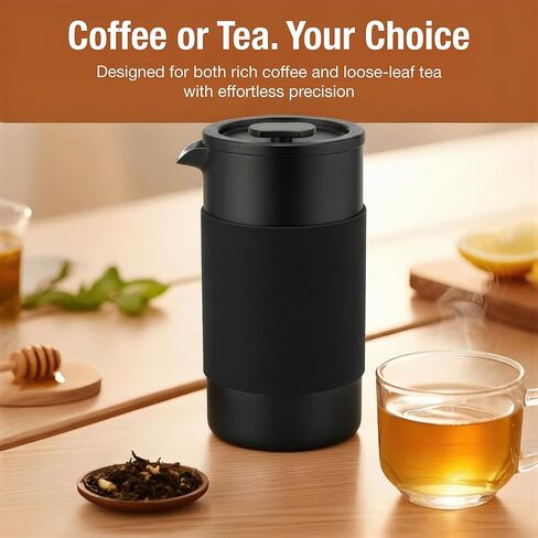 Small French Press Coffee Maker Set - 12 oz | Portable Travel French Press Coffee Maker | Double Wall Insulated with Dual Stainless Filters & 2 Steel Canisters for Grounds, Tea, Creamer & Sugar in Saudi Arabia
