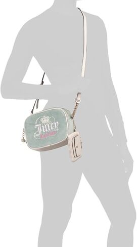 Juicy Couture Dreamy Double Crossbody Bag with Attached Wallet, Velour, Rhinestone Embellished, 9in W x 6.5in H in Saudi Arabia