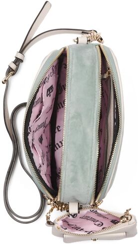 Juicy Couture Dreamy Double Crossbody Bag with Attached Wallet, Velour, Rhinestone Embellished, 9in W x 6.5in H in Saudi Arabia