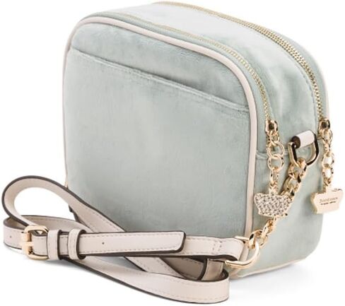 Juicy Couture Dreamy Double Crossbody Bag with Attached Wallet, Velour, Rhinestone Embellished, 9in W x 6.5in H in Saudi Arabia