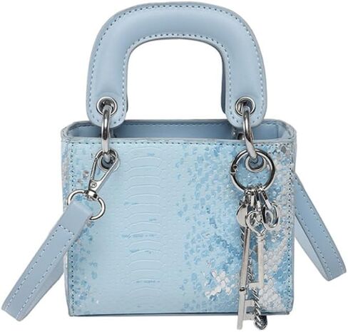 Snakeskin Pattern Mini Square Bag for Women, PU Leather Top Handle Clutches Crossbody Purse, Chic Key Chain Decor Handbag in Kuwait