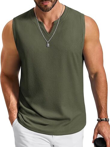 COOFANDY Mens Casual Tank Top V Neck Knit Jacquard Sleeveless T Shirts Lightweight Summer Beach Textured Tank in Saudi Arabia