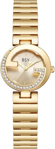 BOSHIYA Lady Gold Watch, Round case Design, White Roman Numeral dial, Stainless Steel Strap, Equipped with Adjustment Tool, Water-Resistant Function in Saudi Arabia