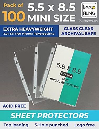 500 pcs Bulk 5.5 x 8.5 Mini Binder Sheet Protectors - Clear, Extra Heavyweight Quality (Not Flimsy), Acid Free (Carton of 10 Packs) Keepfiling in Kuwait