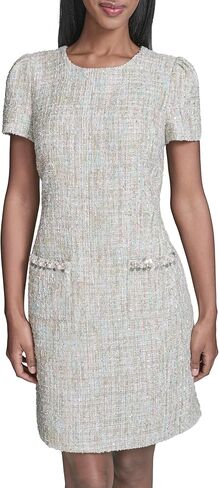 Karl Lagerfeld Women's Short Sleeve Crew Neck Sequin Textured Tweed a Line Dress in Saudi Arabia