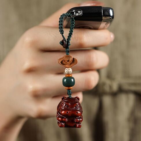 Handcarved Sandalwood Lucky Hippo Keychain for Women, Unique Hippo Phone Charm for Purse, Bags and Backpacks in Saudi Arabia