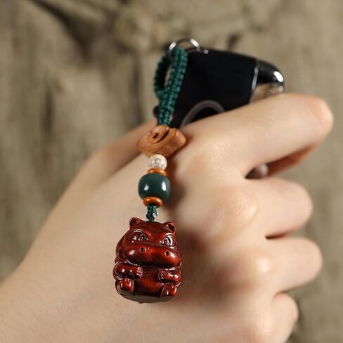 Handcarved Sandalwood Lucky Hippo Keychain for Women, Unique Hippo Phone Charm for Purse, Bags and Backpacks in Saudi Arabia