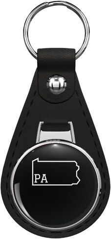 State of Pennsylvania PA Abbreviation Outline Black Leather Key Chain Keychain in Saudi Arabia